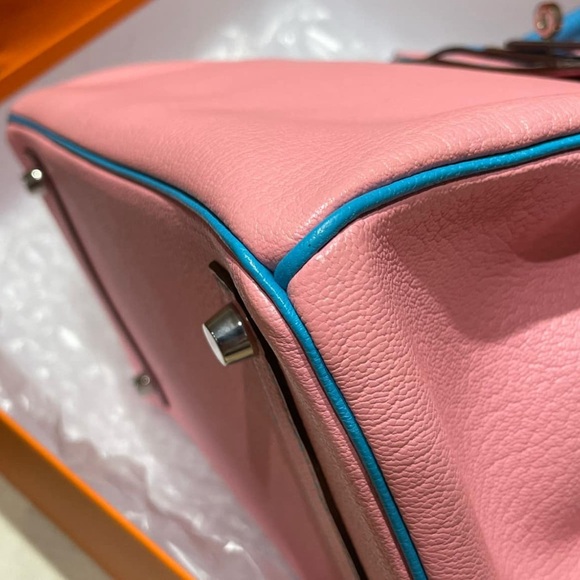 Birkin 30 Rose Confetti Bleu Azteque Chevre Bi-Color Horseshoe Bag - Picture 6 of 12